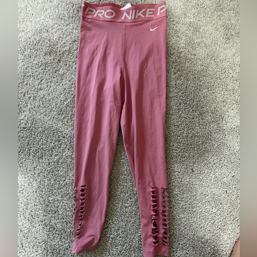 Pink Nike Pro Leggings with Cut-Out Detail